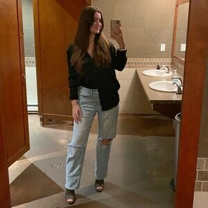 Dynamite Black Satin Button Up